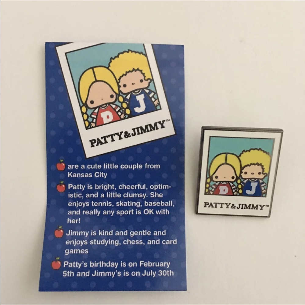 New Sanrio Friend of the Month Pin Patty and Jimmy & Story Card Feb 2017 NIP